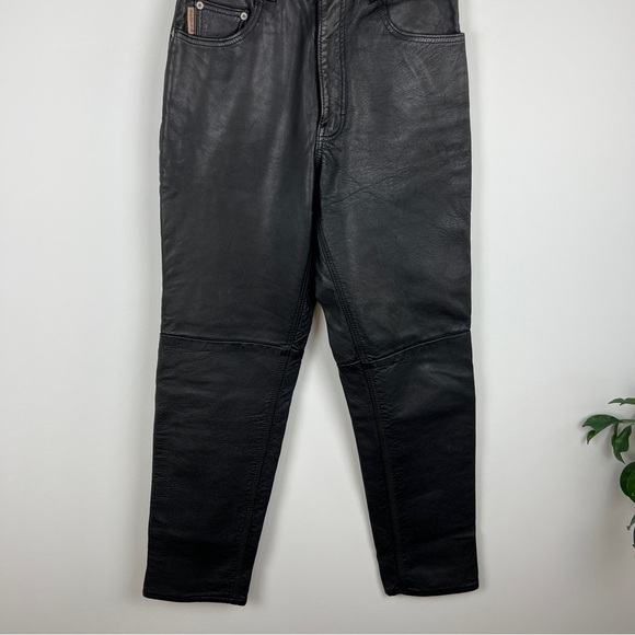 Vintage Washable Black Leather High Waisted Straight Leg Pants Size 26 - Picture 6 of 16